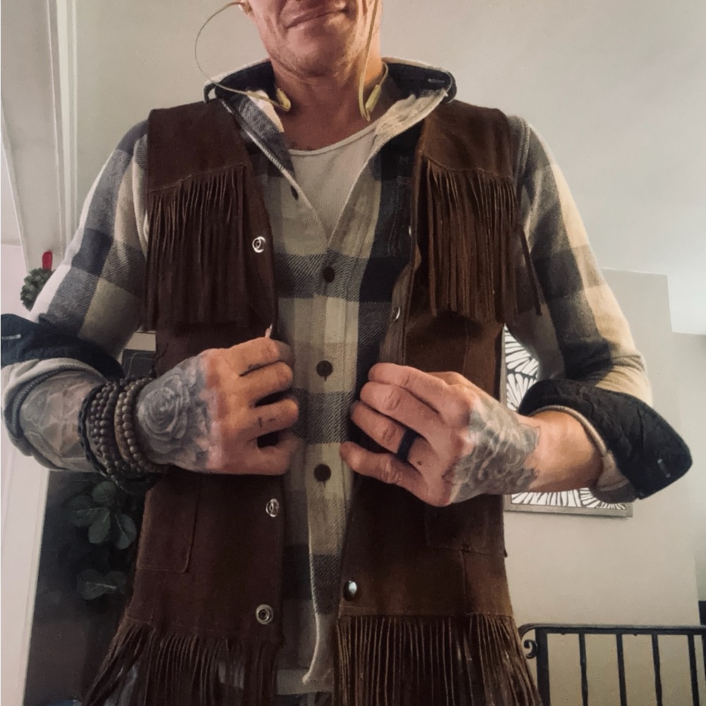 Brown Fringe Suede Vest 60s leather vest during the hippie days /cowboy leather